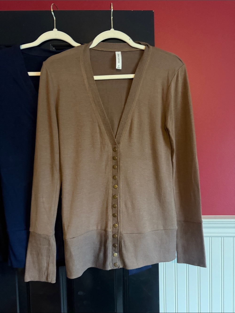 Zenana Outfitters V-Neck Button Cardigan Sweaters - Black, navy Brown. set of 3. - Picture 3 of 4